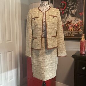 NWT Tweed Skirt with Faux Leather Trim by WHBM